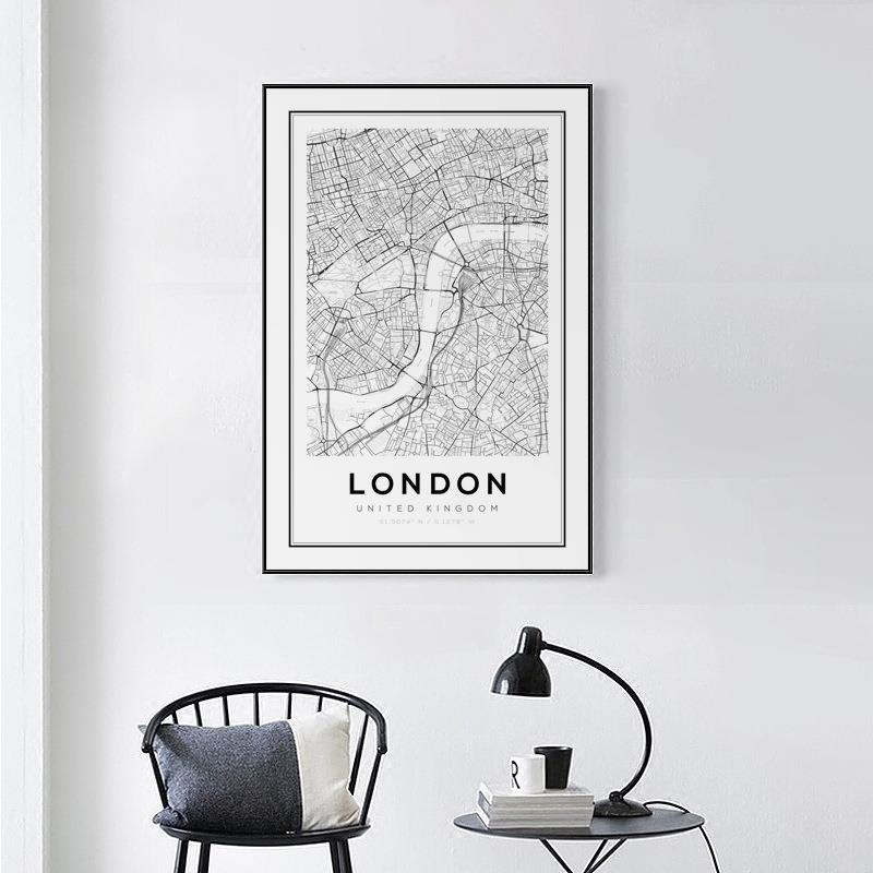 现代客厅艺术地图装饰画北欧沙发背景墙创意简约卧室书房挂画壁画