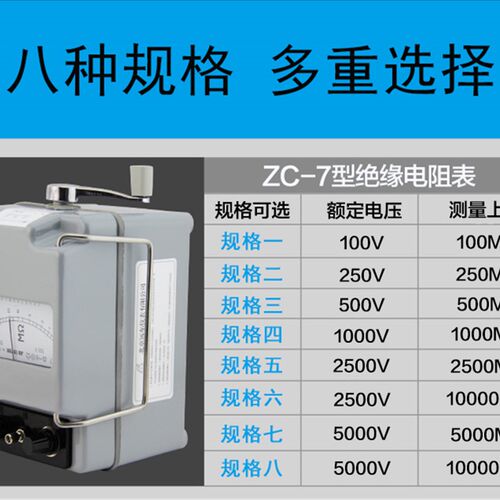 上海六厂梅格摇表ZC-7兆欧表500V1000V绝缘电阻测试仪2500V电阻表