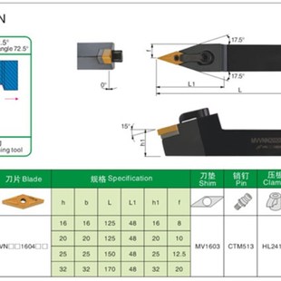 2525M16 72.5度数控外圆车刀杆 2020K16 1616K16 3232P16 MVVNN