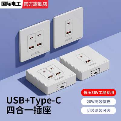 暗装明装低压36Vusb+type-c插座