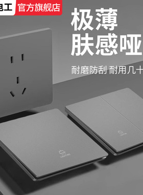 国际电工家用超薄哑光灰色全屋套装电灯开关面板86型暗装双开单控