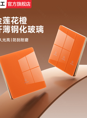 国际电工橙色钢化玻璃面板家用开关插座一位双联三开二控单开双控