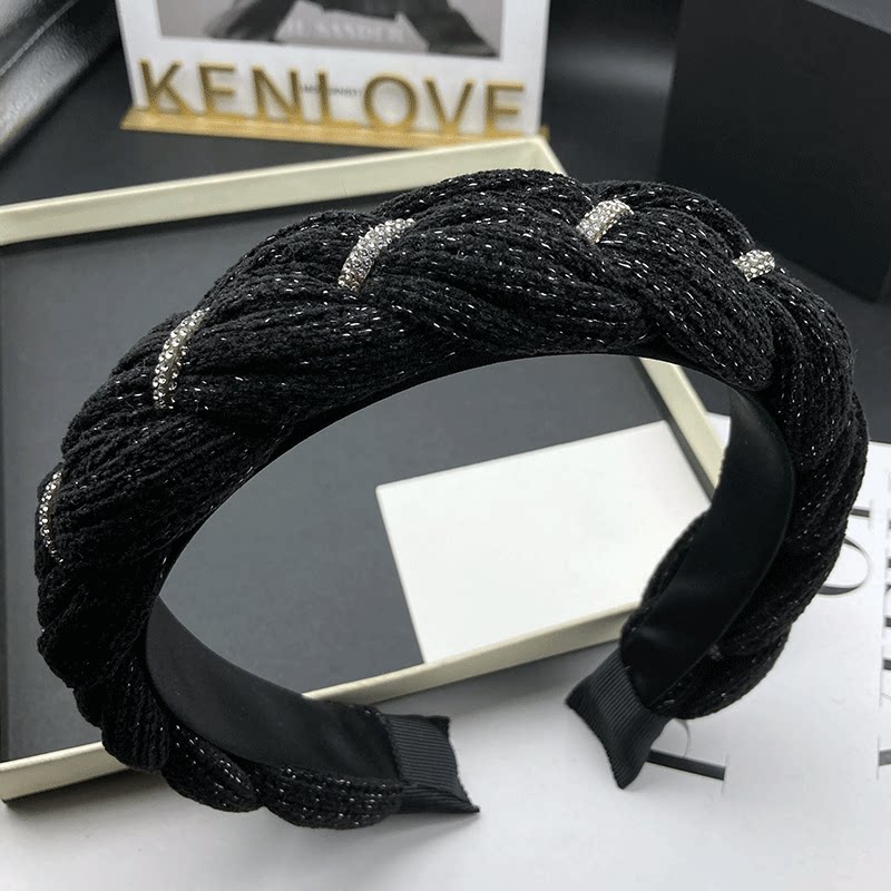 Kenlove黑色麻花编织发卡发箍女气质镶钻高颅顶成人压发洗脸头箍