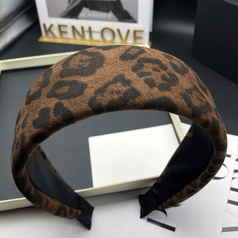 Kenlove欧美时尚咖色豹纹发卡发箍女外戴成人洋气宽边压发头箍