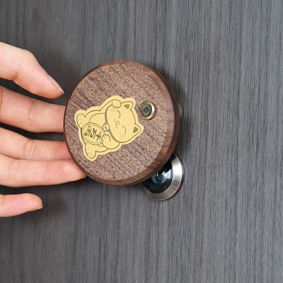 胡桃木猫眼遮挡盖磁吸装饰盖子免打孔入户防盗门镜孔洞遮挡堵孔器