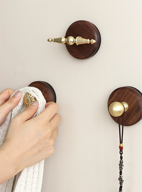 胡桃木磁吸挂钩强力入户门后 铜色挂衣钩玄关粘贴装饰免打孔法式
