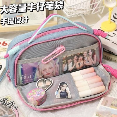 牛仔布放追星高颜值撞韩女孩可女生款系小卡小众不笔袋初中大容量