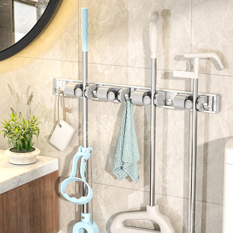 吉百居免打孔卫生间拖把挂架强力拖把夹壁挂拖布架挂钩收纳神器