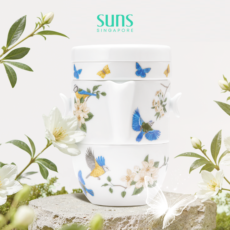 suns新中式旅行茶具一壶三杯白瓷