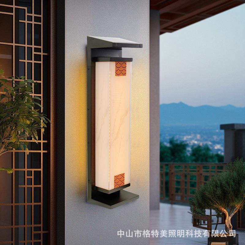 新中式太阳能壁灯水墨户外防水庭院灯室外露台阳台灯别墅门柱子灯