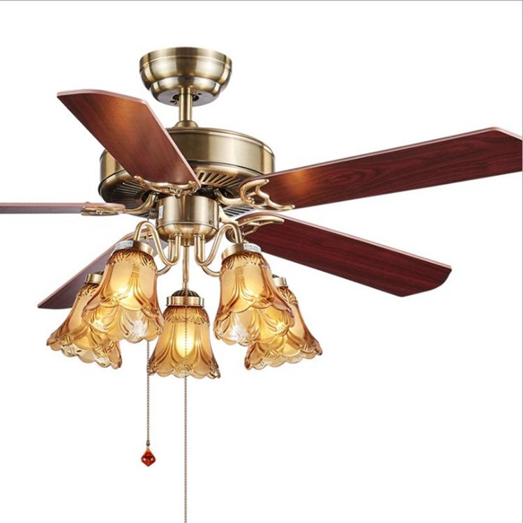 铁叶吊扇灯 欧式餐厅风扇吊灯简约带灯的电风扇客厅LED风扇灯厂家