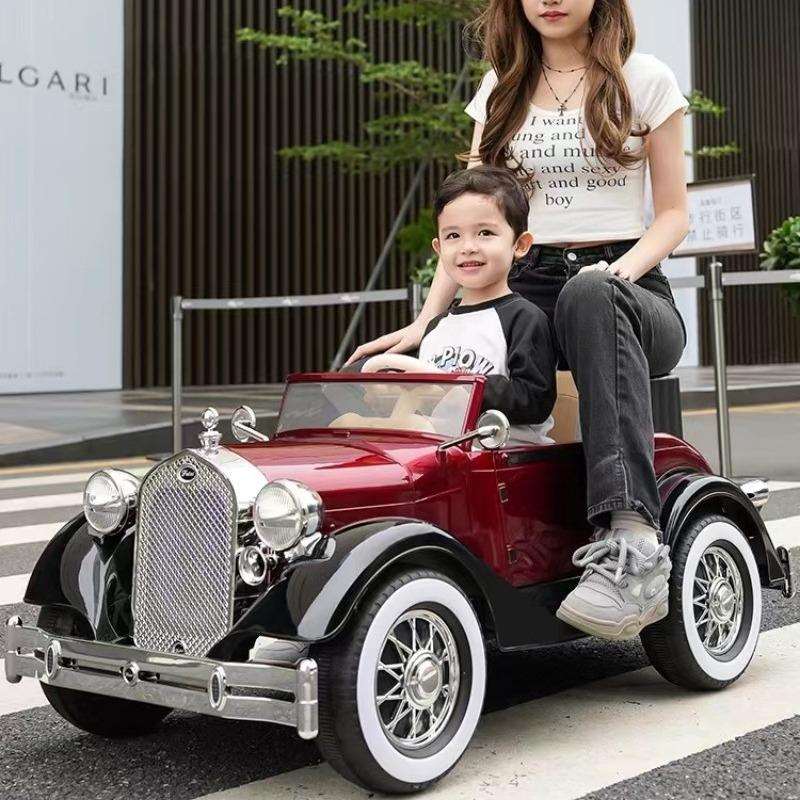 儿童复古老爷电动汽车男女孩宝四轮遥控玩具可坐双三人大人亲子车