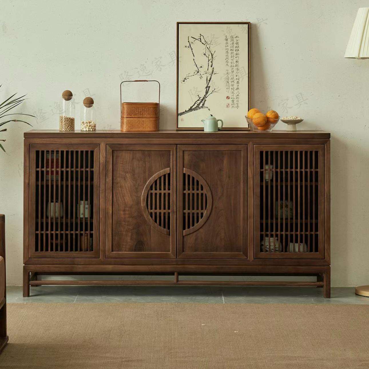 中古风餐边柜玄关柜餐柜收纳柜实木美式复古风奶油轻奢宅寂法式