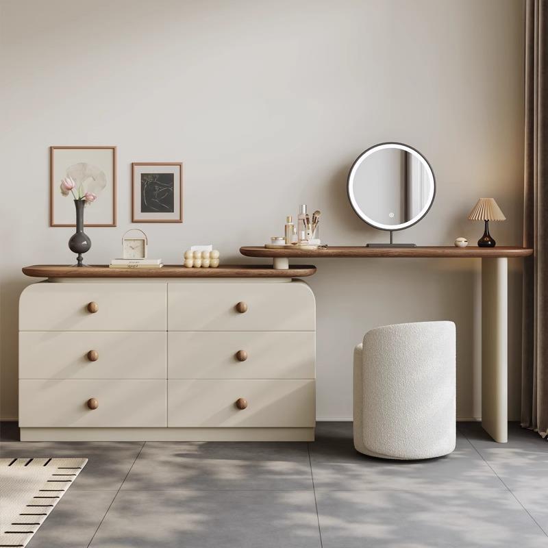 复古风梳妆台斗柜一体卧室床尾收纳柜化妆桌简约实木储物化妆台