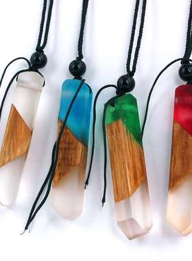 极速Exquisite resin wood stitching Fwood necklace color resi