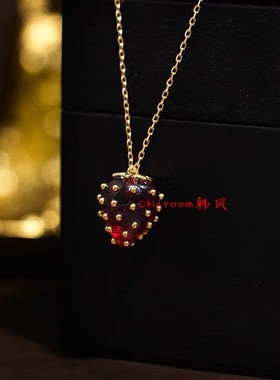 极速美国小众品牌KS 花园系列 小清新可爱树脂立T体草莓红色项链