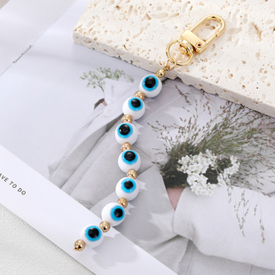 极速Boho Rainbow Blue Evil Eye Beads KeychaiQn Key Ring For