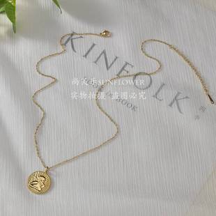 极速-14Kc Gold Round Cupid Necklace New Retro Wild Clavicle