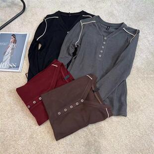 极速抖音爆款《姚家优麦汇》Y667秋款长袖N低领休闲上衣百搭女款