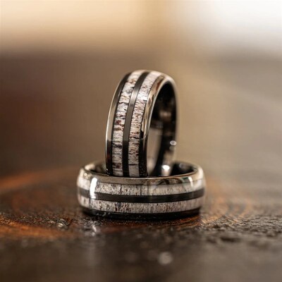 极速Fashion 8mm Deer Antler Black Tungsten NSteel Ring For M