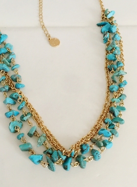 极速项链毛衣链 j看好尺寸不退310 V Z 质感金色蓝色石串珠百搭多