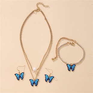 极速Buatterfly Pendant Jewelry Set 3-piece set Earring Neckl