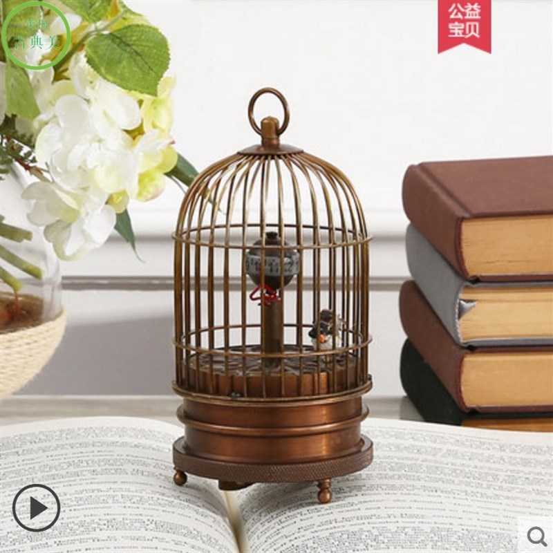速发工业风机械钟摆件 欧式书柜鸟笼 美式复古典软装饰品 法式铜