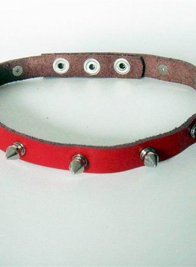 极速个性男士项链潮流红色u纯牛皮女款项圈潮人韩版夜店铆钉真皮