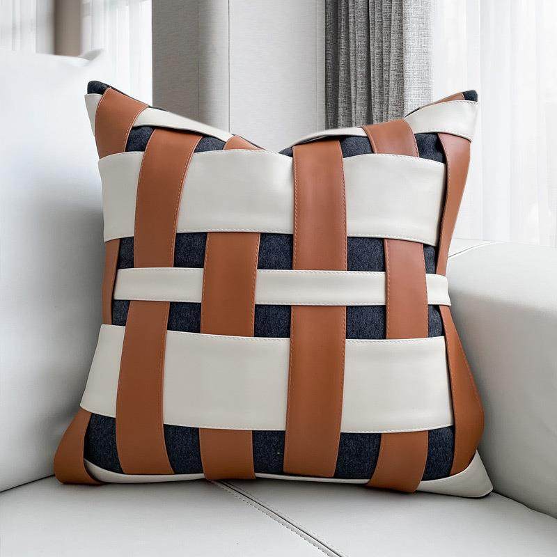 米色橙色皮革编织抱枕套高档轻奢高端酒店样板间别墅客厅沙发靠垫,居家布艺,抱枕被,淘宝优惠券,粉丝福利购,淘宝优惠卷
