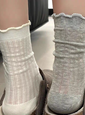 热销白色中筒袜子堆堆袜夏季薄款女士花边网眼透气舒适学生百搭