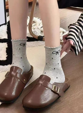 热卖春夏女袜中筒圆点花边蝴蝶结潮流日系网红中筒女士甜美学生袜