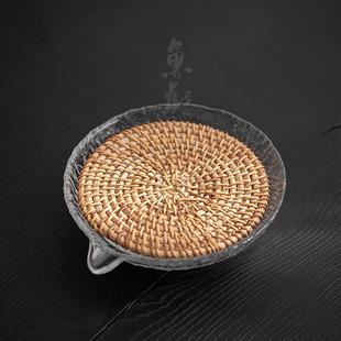 干泡台茶壶养壶托盘茶托功夫茶具零配件 玻璃手工藤编壶承茶盘日式