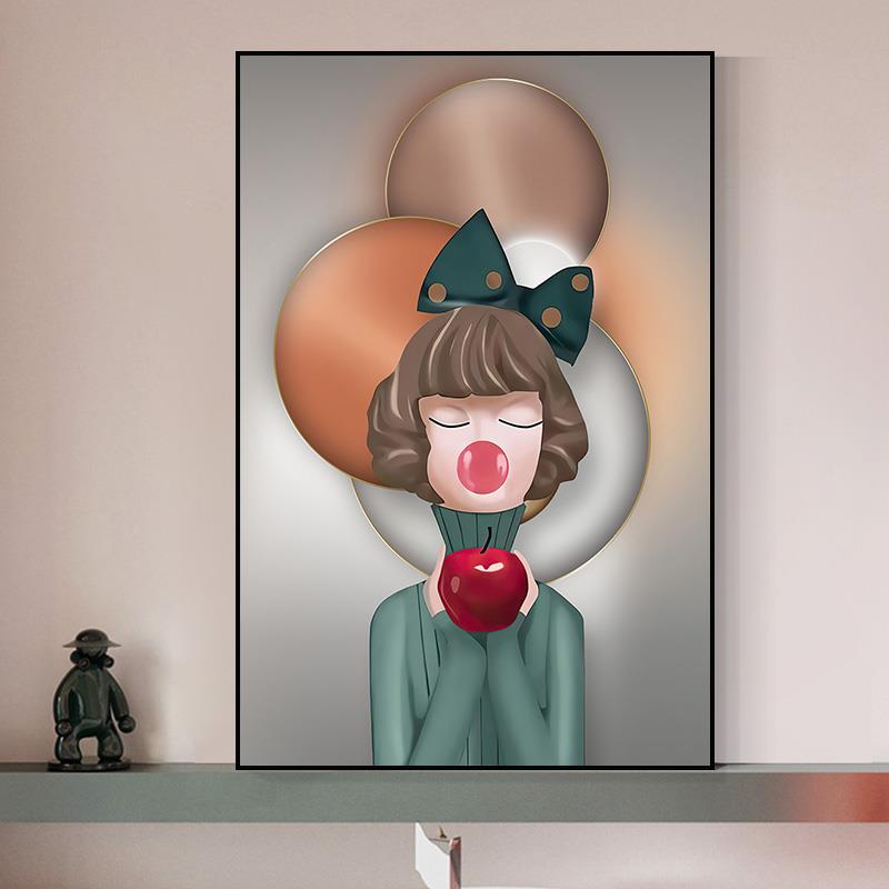 吹泡泡的女孩装饰画个性艺术少女人物挂画女生女孩儿童房房间壁画图片