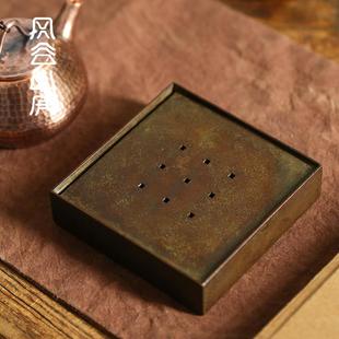 干泡台蓄水茶盘功夫茶具零配 复古铜壶承家用小号建水壶托手工日式