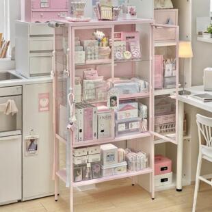 多巴胺双门式收纳柜铁皮玻璃窄款小客厅卧室书桌夹缝储物展示柜