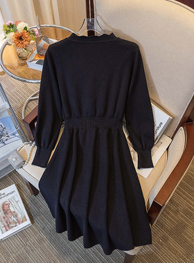 极速大码女装2h024春季裙子胖mm遮肚显瘦中长款黑色打底针织v领连