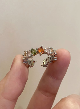 极速彩色锆石花环开m口戒指女夏2023年新款潮可调节指环小众设计