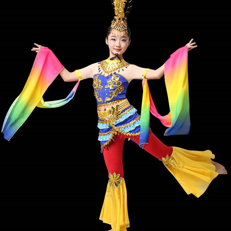 极速新款六一儿童敦煌飞天汉服女童古典舞蹈演P出服异域风情反弹