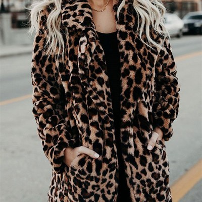 极速Autumn Leopard Faux Fur Coat Women Long WiRnter Coat Wom