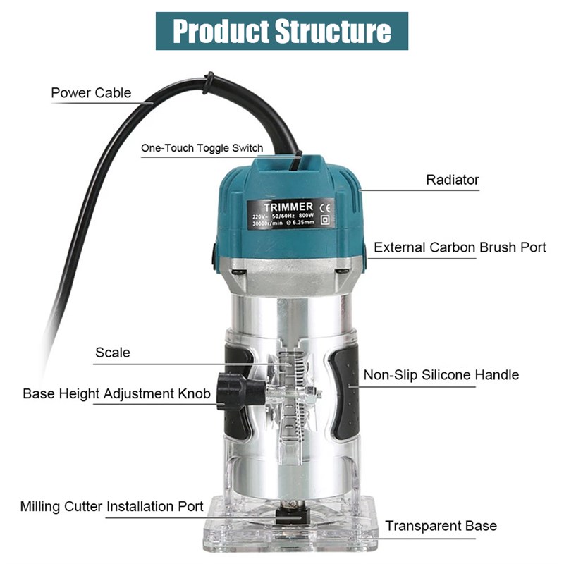 极速800W 30f000RPM Wood Router Machine Woodworking Electric