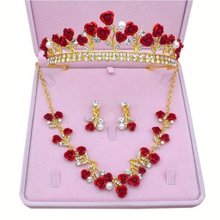 结婚三件套婚纱礼服首饰 B皇冠韩式 极速2020新款 新娘红色头饰套装