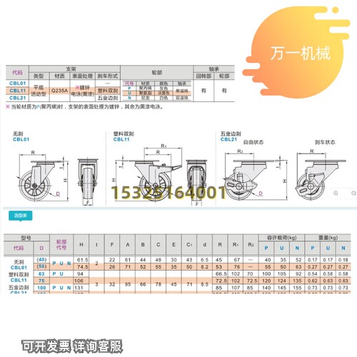 新品中轻载型脚轮CBL21/CBK01/CBL01/CBL11-D63/O75/100/125-U/P