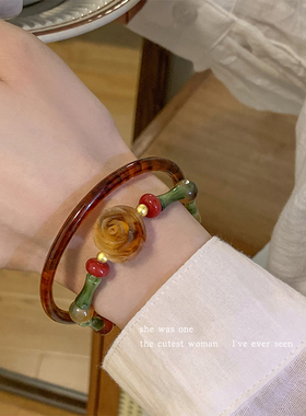 极速新款国风小众玫瑰竹节u串珠手链新中式女款轻奢手镯精致手串