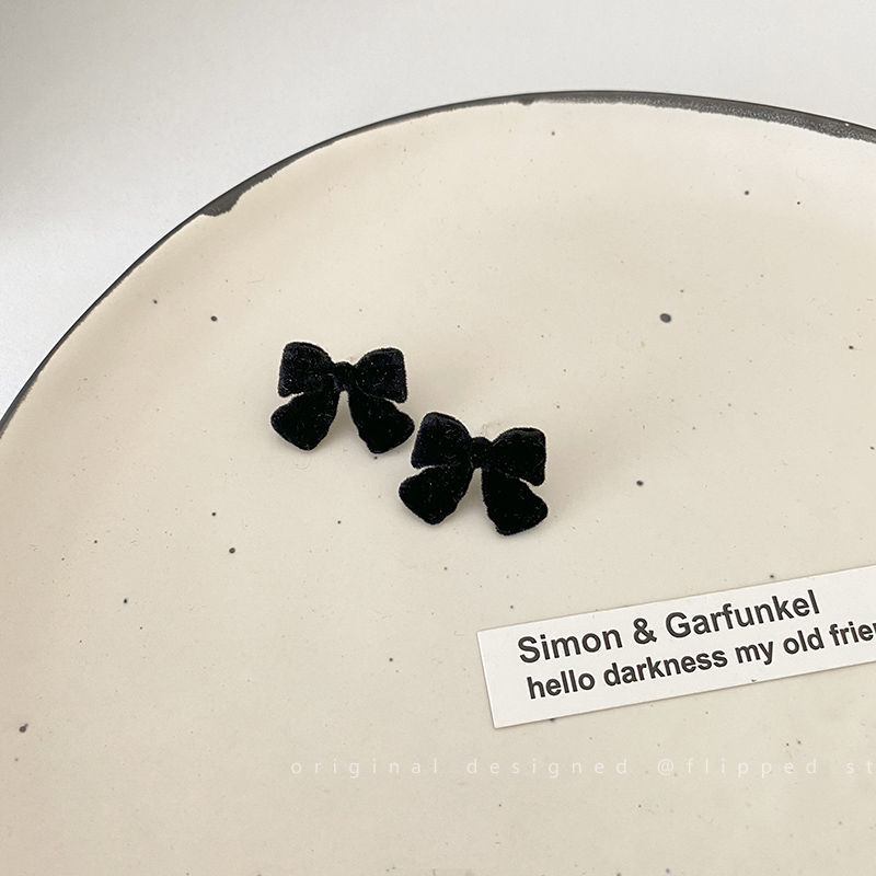 极速纯色植绒f蝴蝶结耳钉女秋冬2023新款潮时尚百搭耳饰个性设计