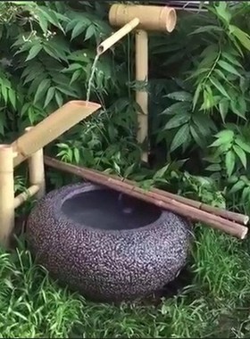 极速庭院竹子流水摆件 惊鹿组合  假山园林石槽摆件 日.式装饰滴