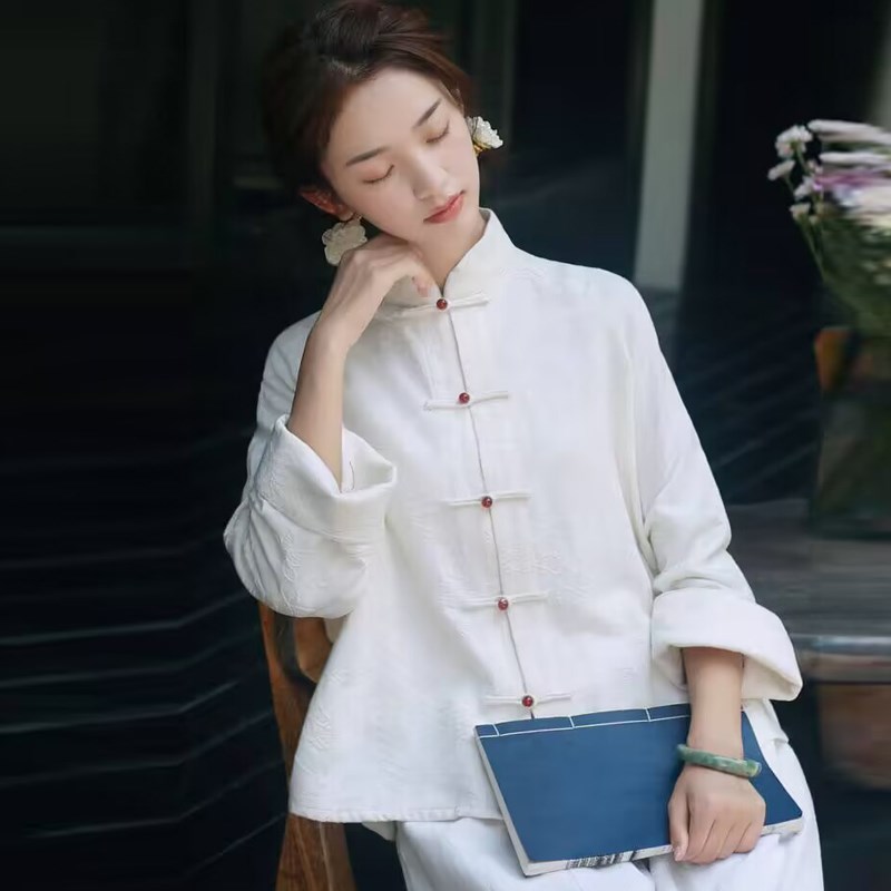 极速禅意佛系素衣k道服居士服唐装中国风女装改良汉服上衣中式茶