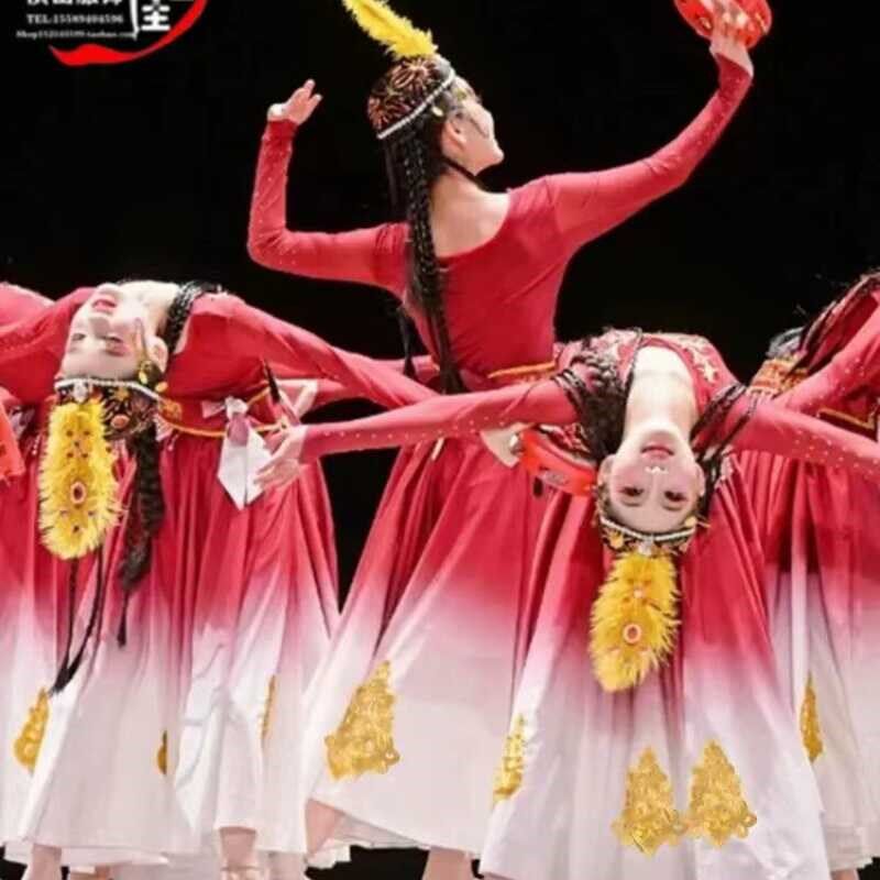 极速石榴红了绽放娃哈哈演出服新疆舞民族舞O蹈服铃鼓手鼓道具表