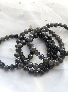 极速天然冰种黑h曜石女款手链单圈女款 排除污浊黑色手串 闺蜜礼