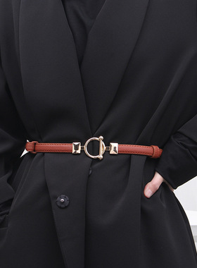 极速Women Leather Thin Belt MeAtal Simple Hook Buckle Adjust