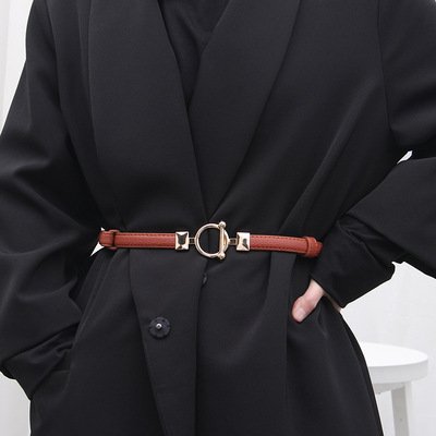极速Women Leather Thin Belt MeAtal Simple Hook Buckle Adjust